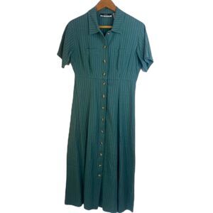 Silk Exchange 100% Silk Button Front Midi Dress Casual Fit & Flare Size Sm VTG